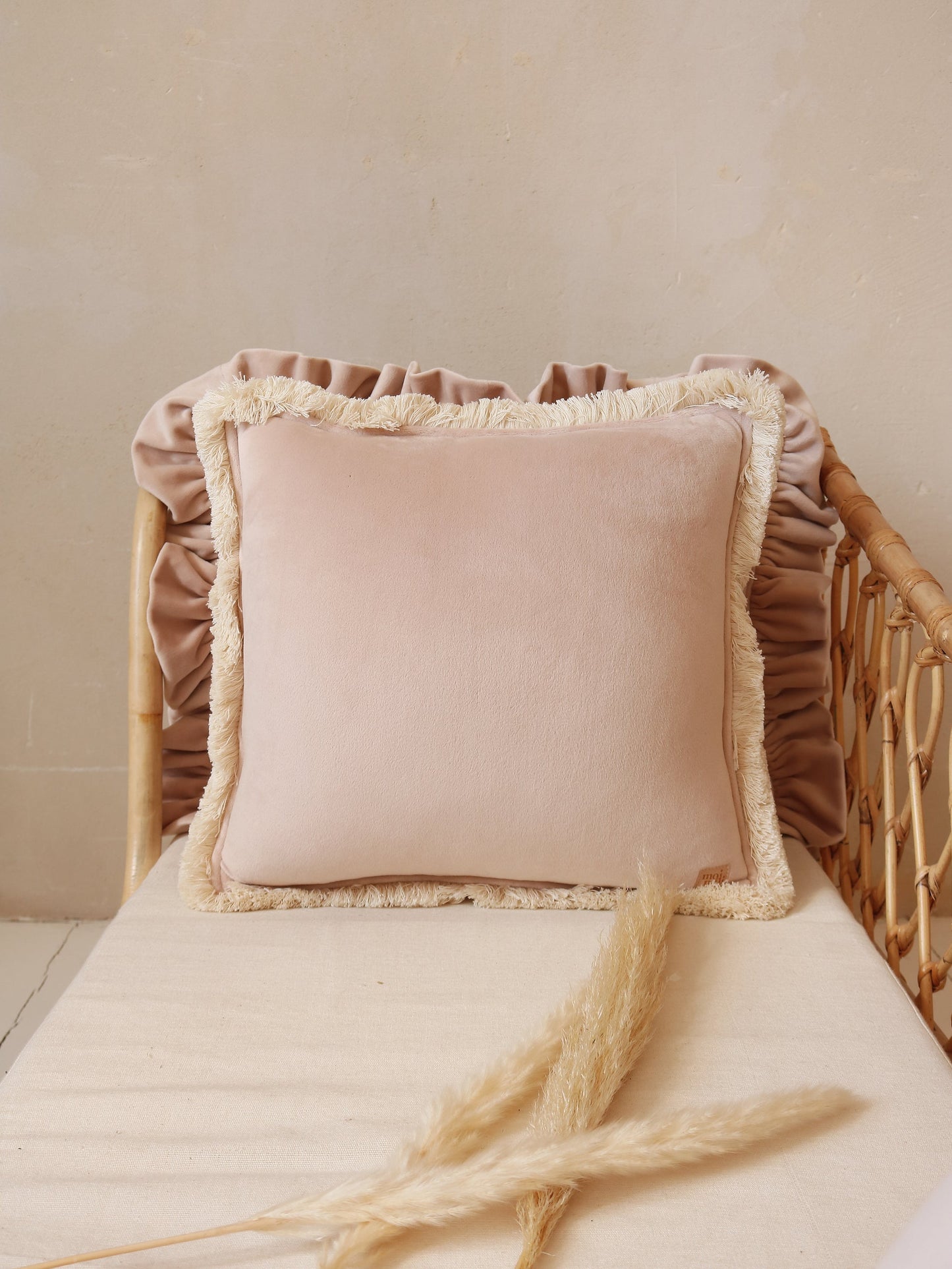 Soft Velvet "Latte" Pillow with Fringe