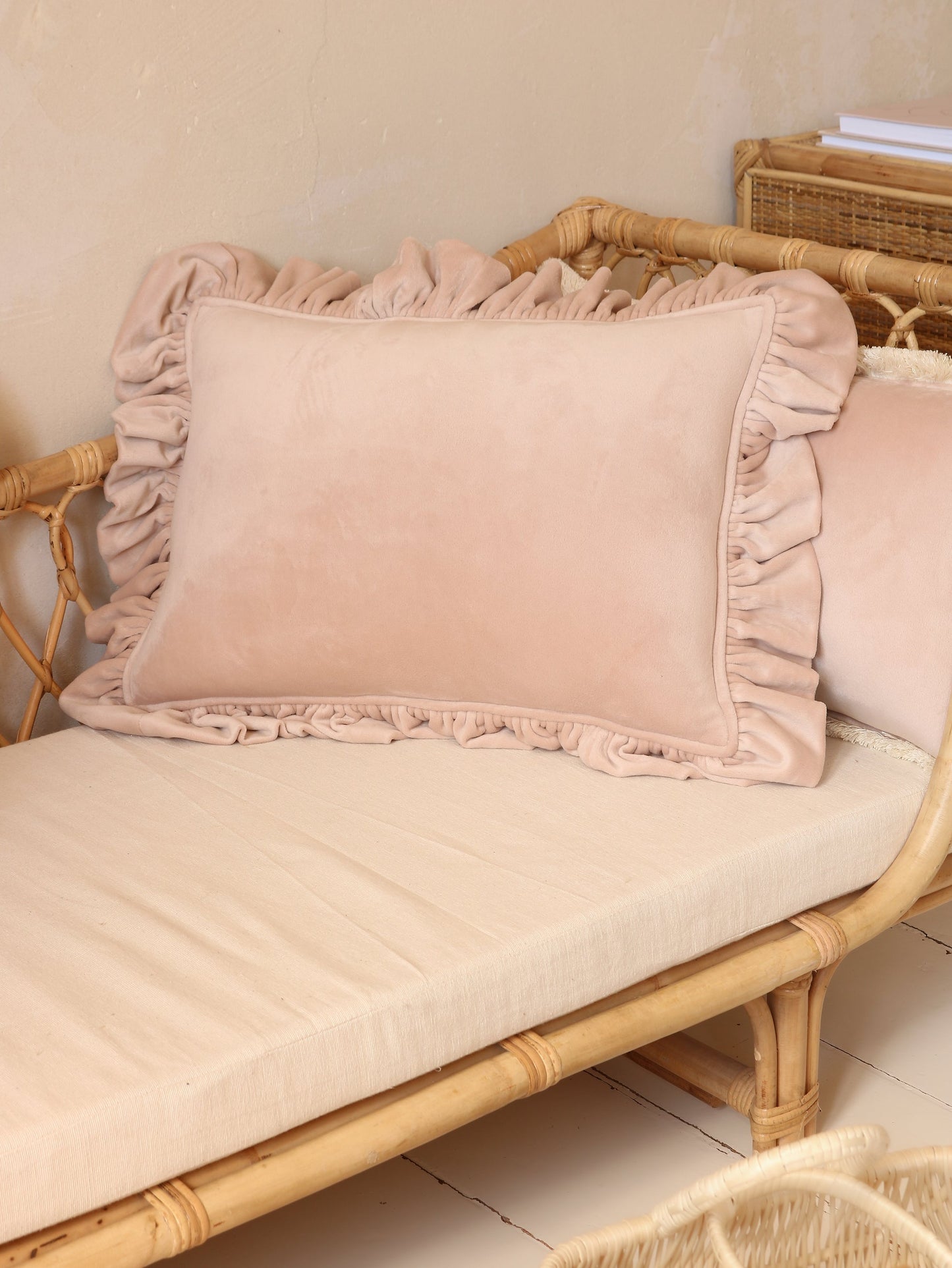 Soft Velvet "Latte" Bolster Pillow with Fringe