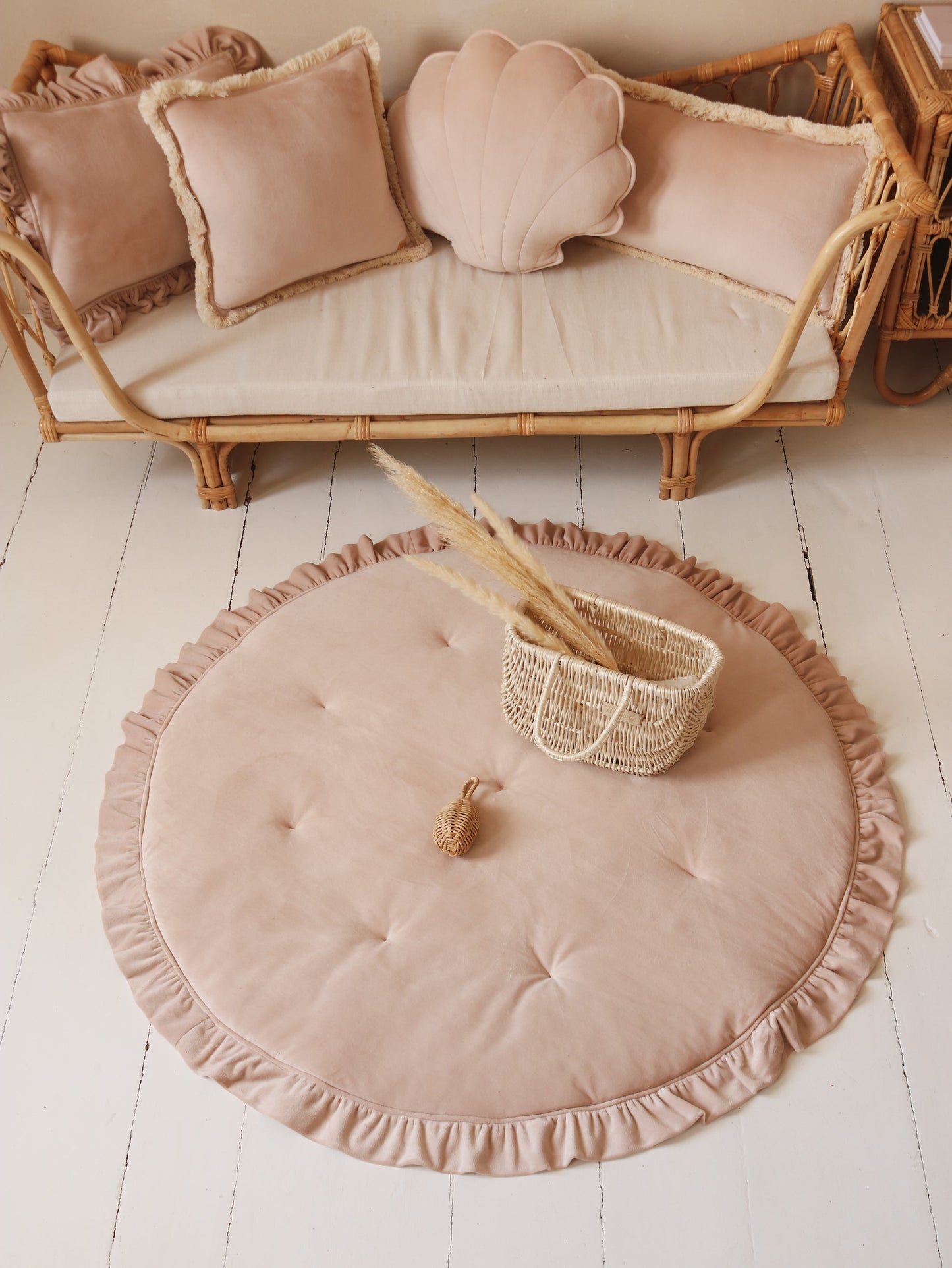 Soft Velvet "Latte" Bolster Pillow with Fringe