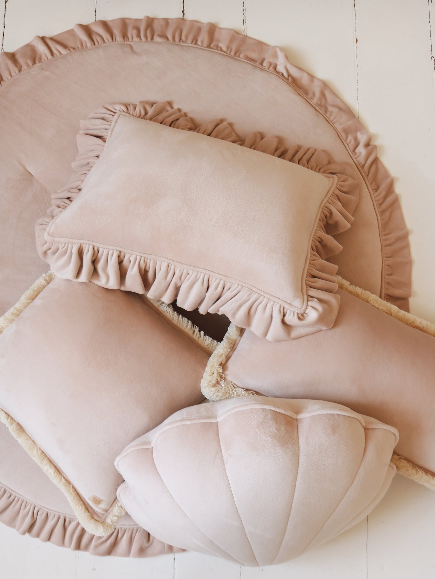 Soft Velvet "Latte" Bolster Pillow with Fringe
