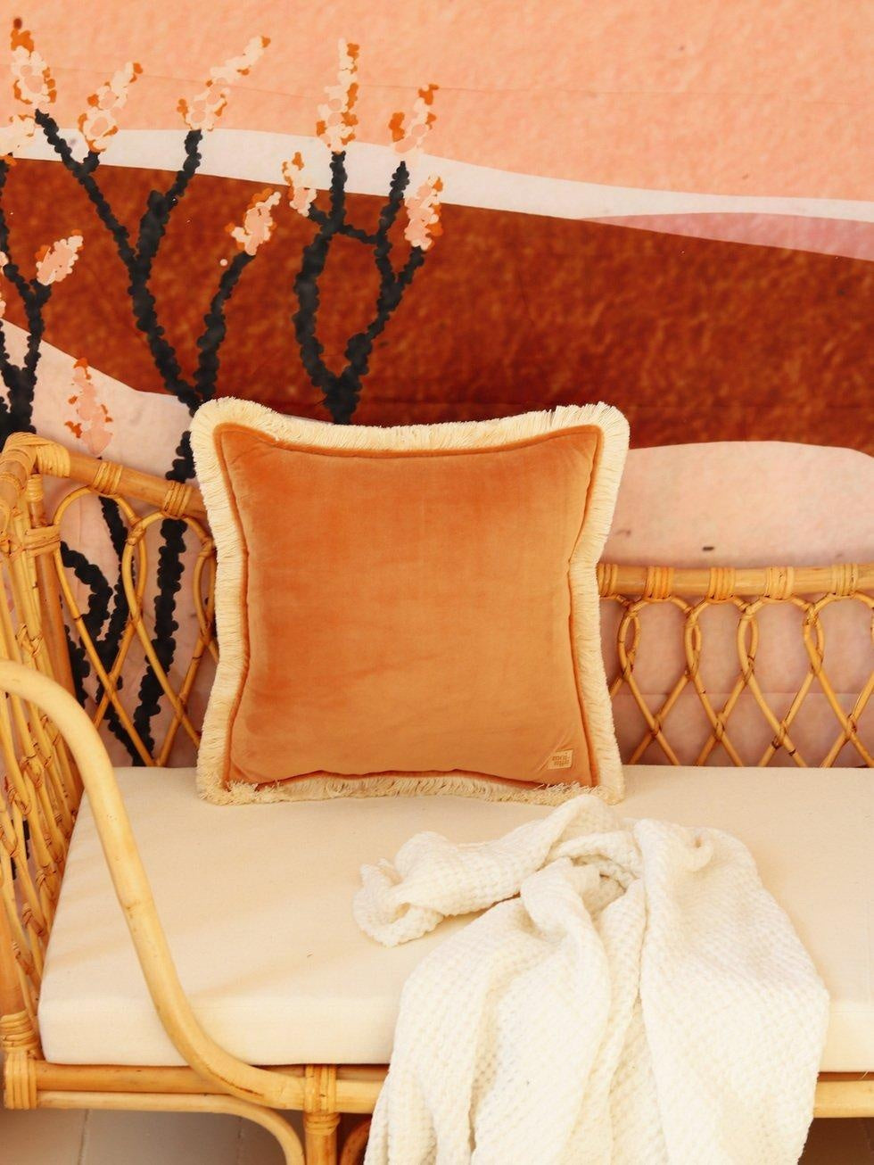 "Caramel" soft velvet cushion with fringe - Moi Mili