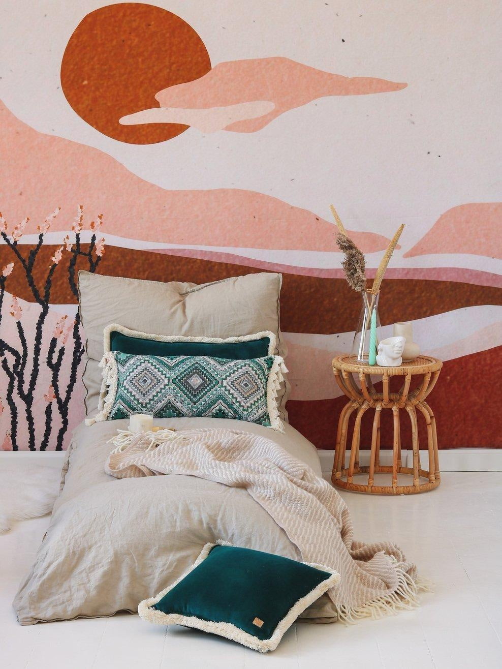 "Emerald" soft velvet bolster with fringe - Moi Mili