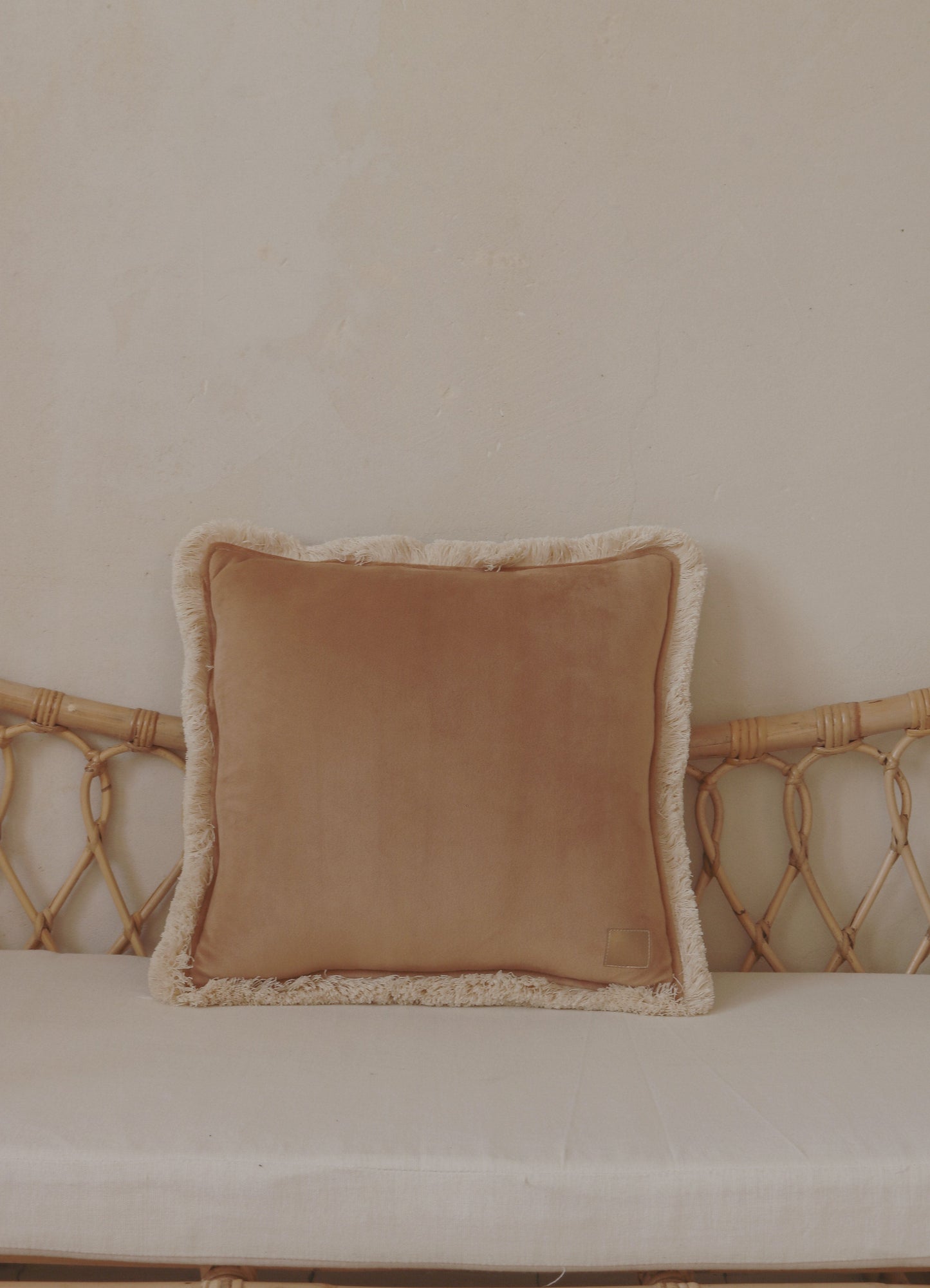 Soft Velvet "Caramel" Pillow with Fringe