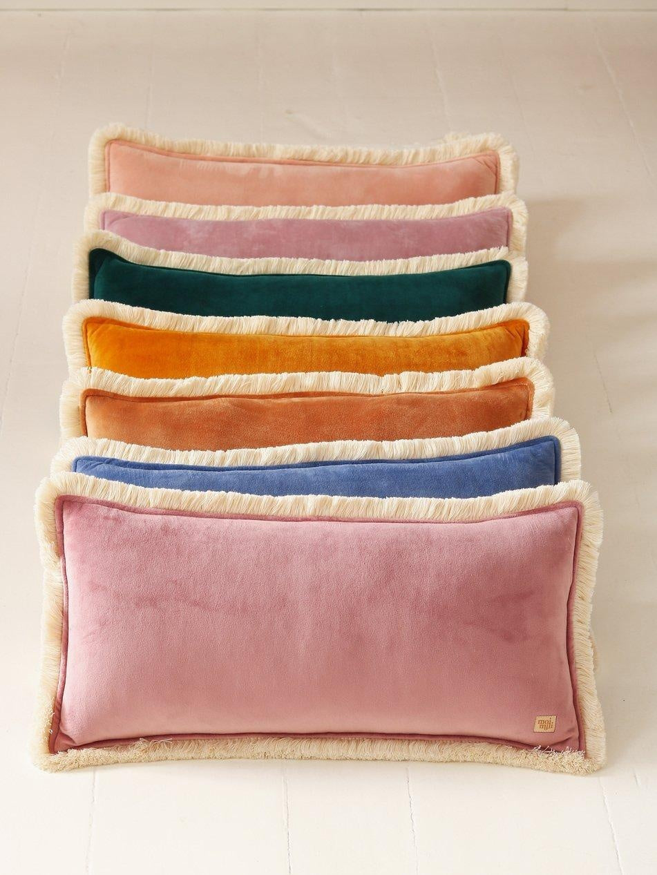 "Mustard" soft velvet bolster with fringe - Moi Mili
