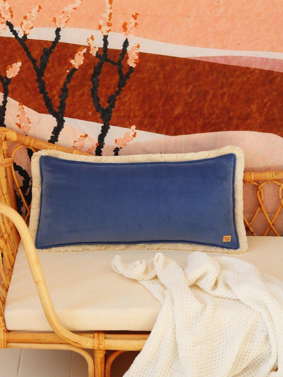 "Sapphire" soft velvet bolster with fringe - Moi Mili