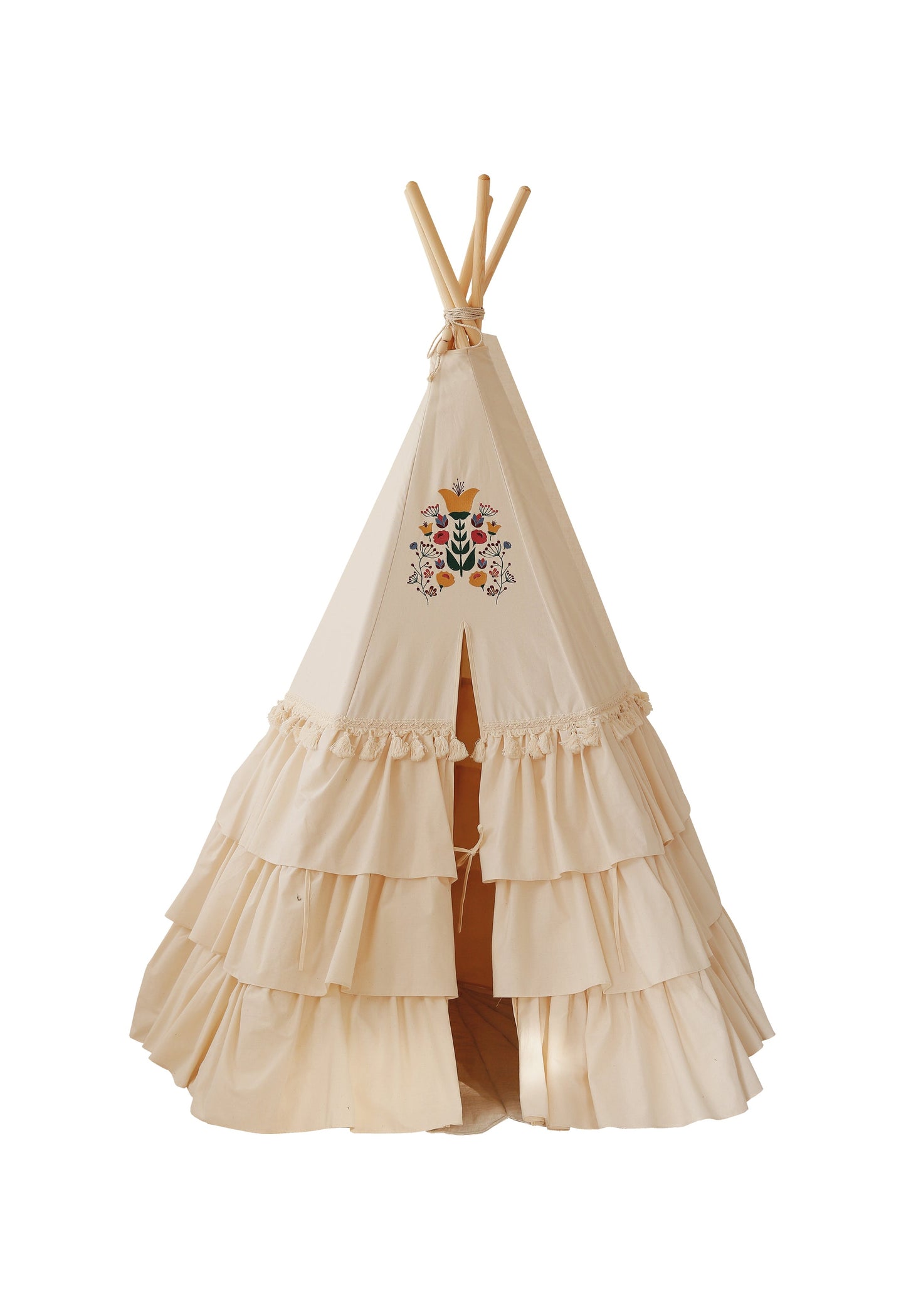 "Folk" Teepee Tent with Frills and Embroidery