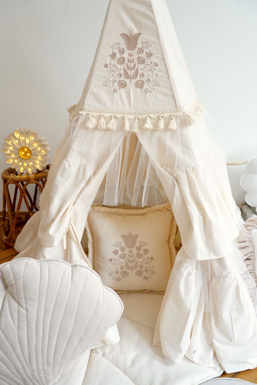 “Boho” Teepee Tent with Frills and Embroidery