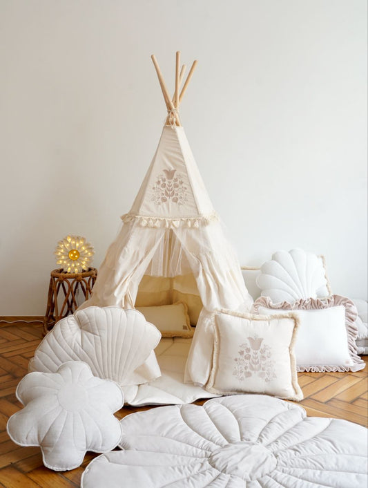 “Boho” Teepee Tent with Frills and Embroidery