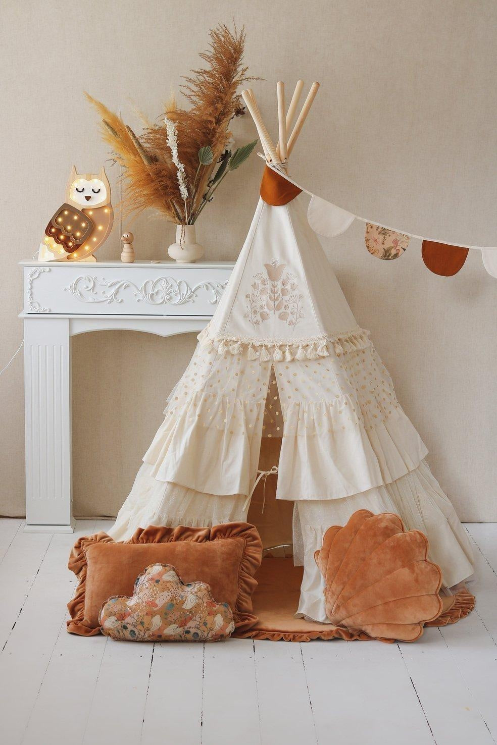 “Boho” Teepee Tent with Frills and Embroidery