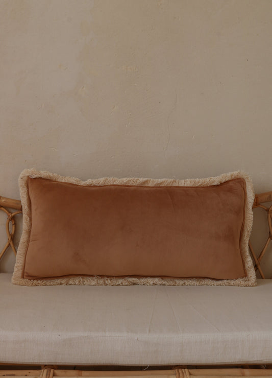 Soft Velvet "Caramel" Bolster Pillow with Fringe