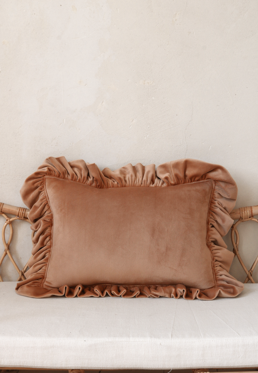 Soft Velvet “Caramel” Pillow with Frill