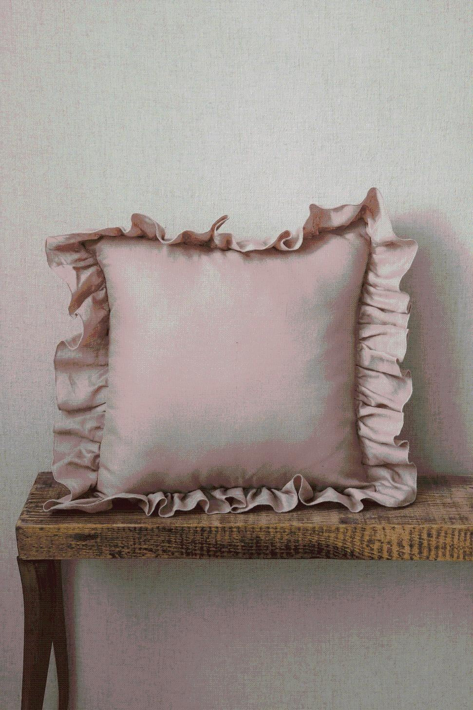 “Powder Pink Frill” Linen Cushion Cover with Frill - Moi Mili