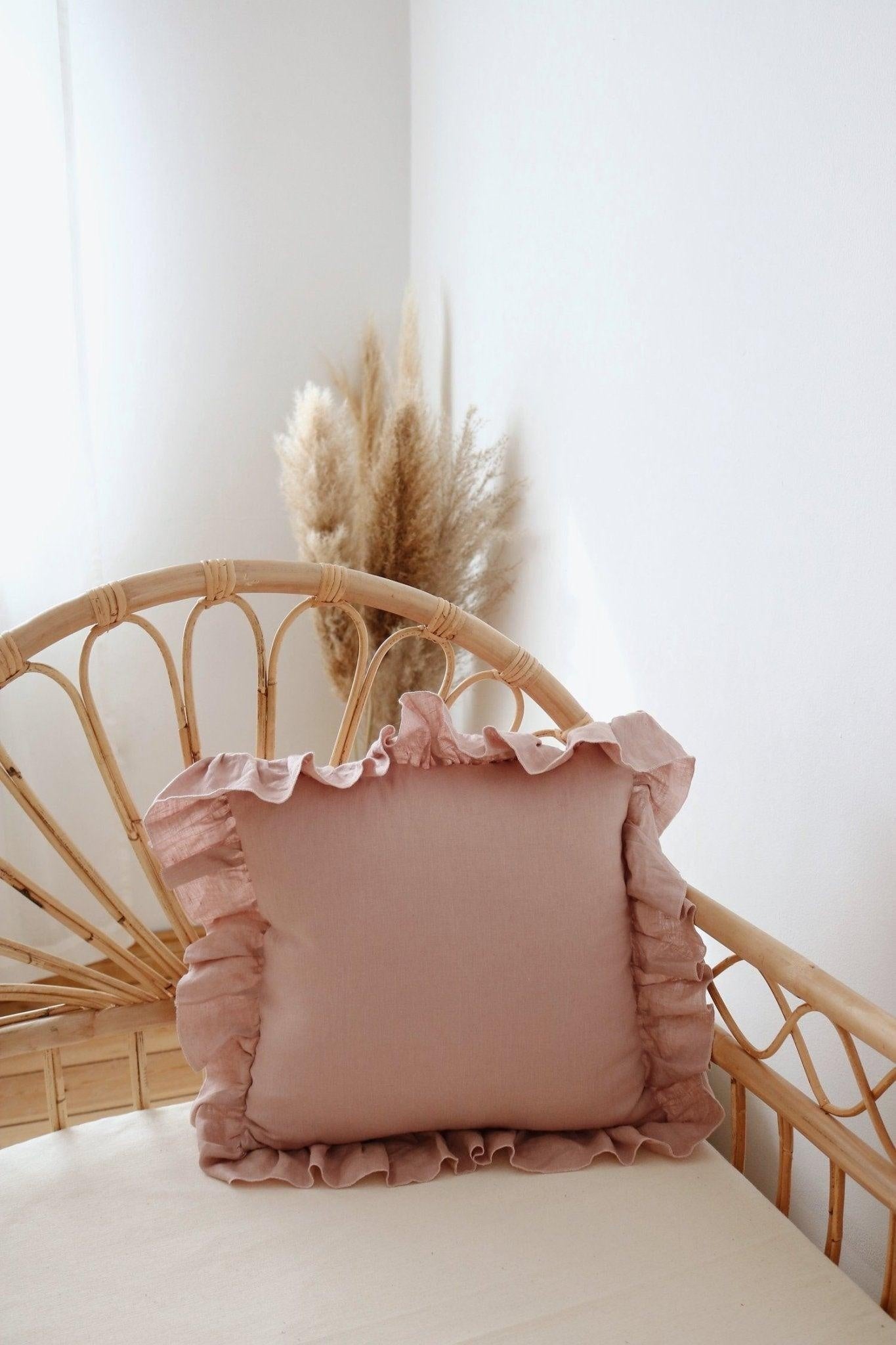 “Powder Pink Frill” Linen Cushion Cover with Frill - Moi Mili