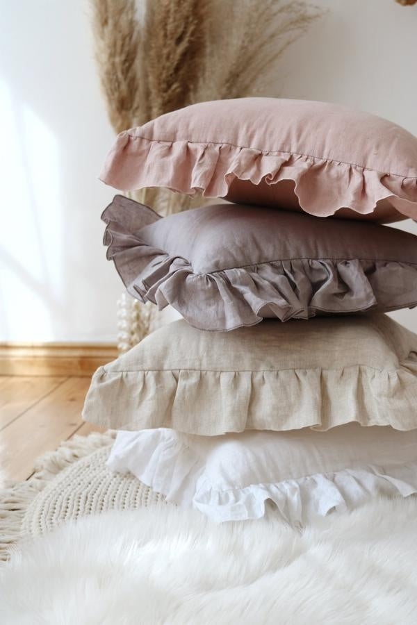“Sand Frill” Linen Pillow Cover with Frill