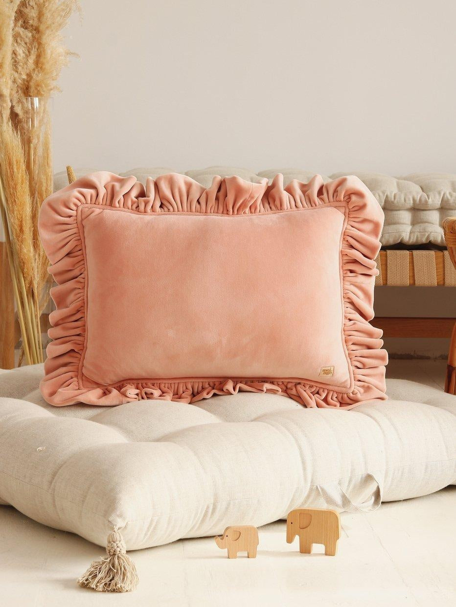 Soft Velvet Cushion with Frill “Apricot” - Moi Mili