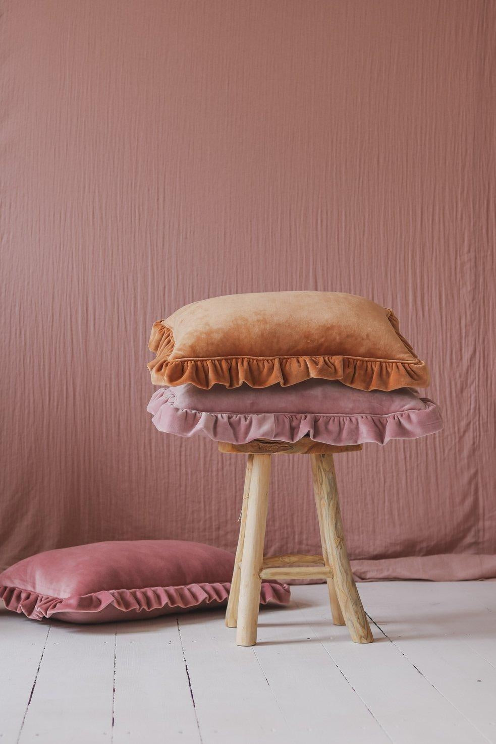 Soft Velvet Cushion with Frill “Caramel” - Moi Mili