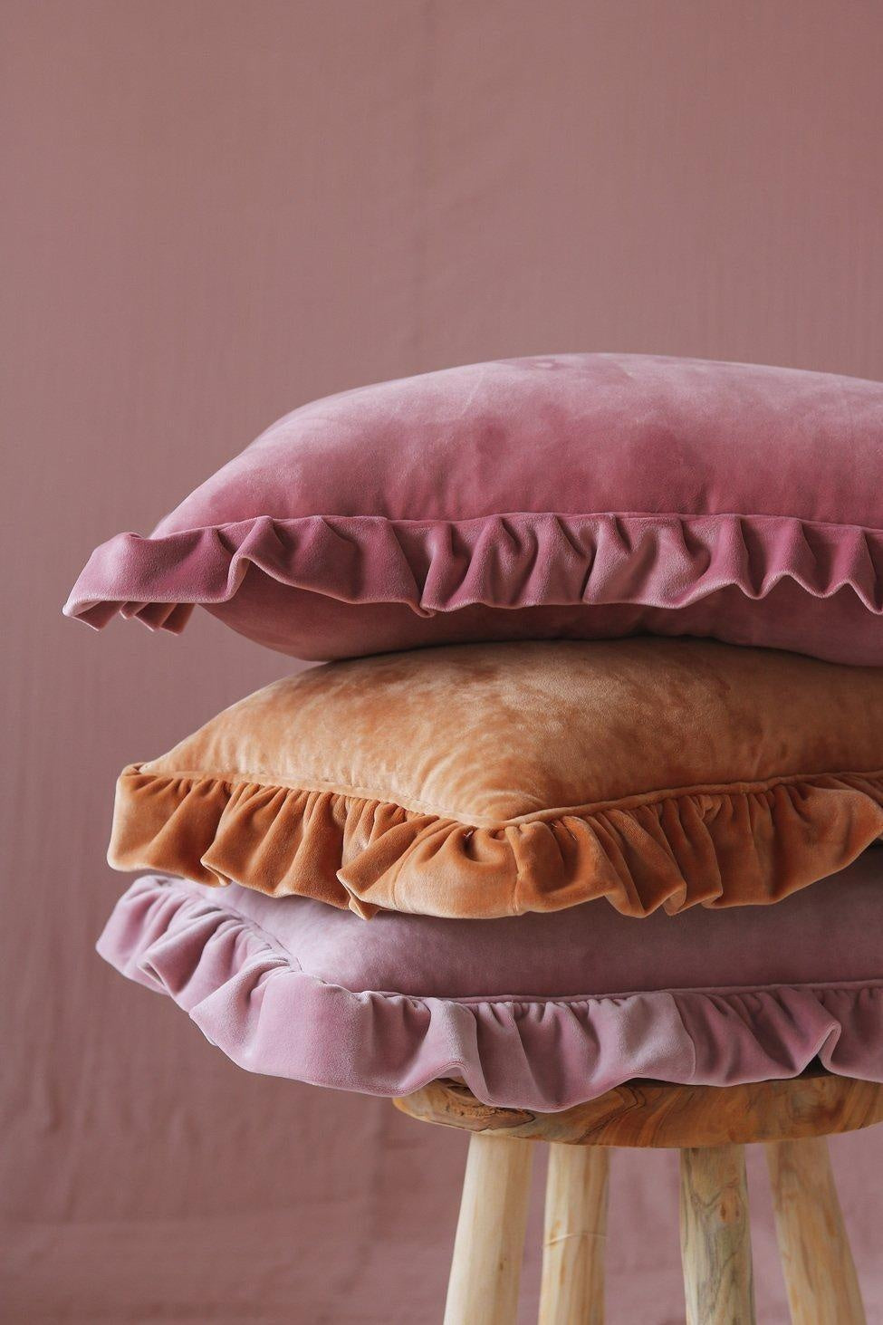 Soft Velvet Pillow with Frill “Caramel”