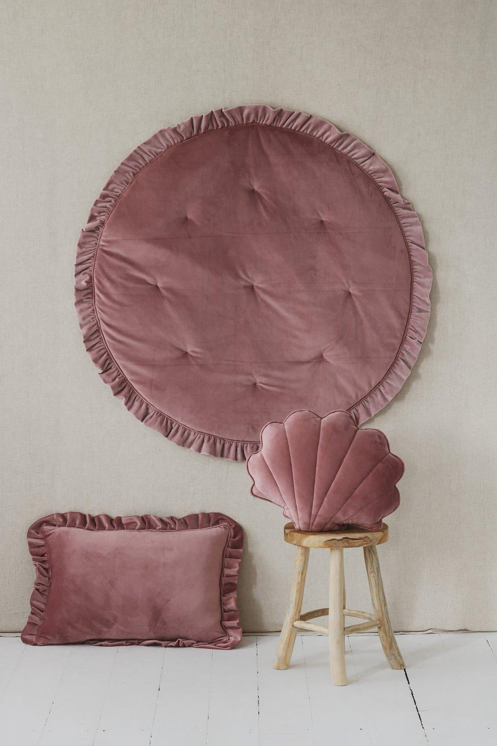 Soft Velvet Pillow with Frill “Dirty Pink”