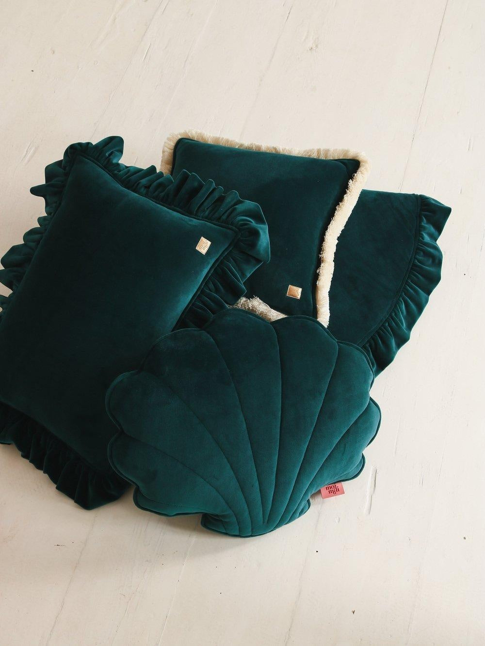 Soft Velvet Cushion with Frill “Emerald” - Moi Mili