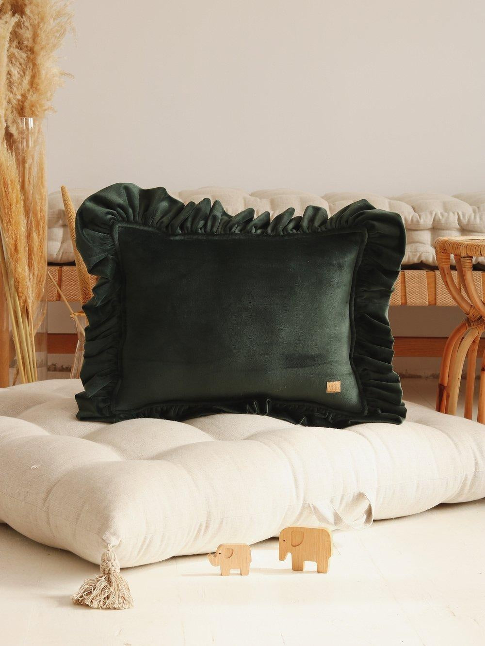 Soft Velvet Cushion with Frill “Emerald” - Moi Mili