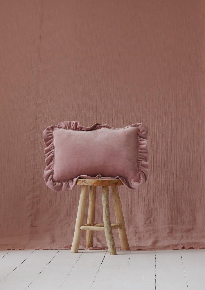 Soft Velvet Pillow with Frill “Light Pink”