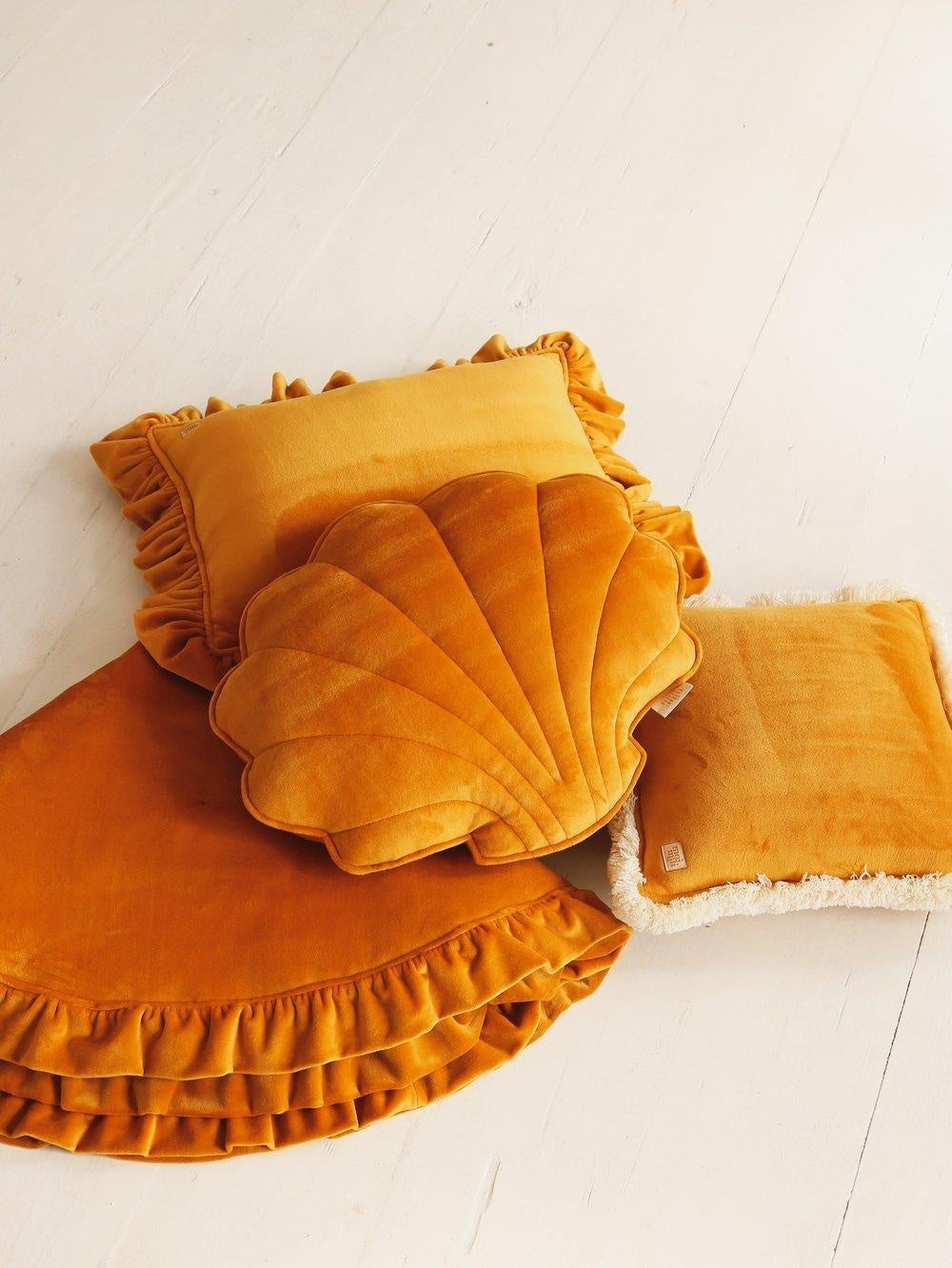 Soft Velvet Cushion with Frill “Mustard” - Moi Mili