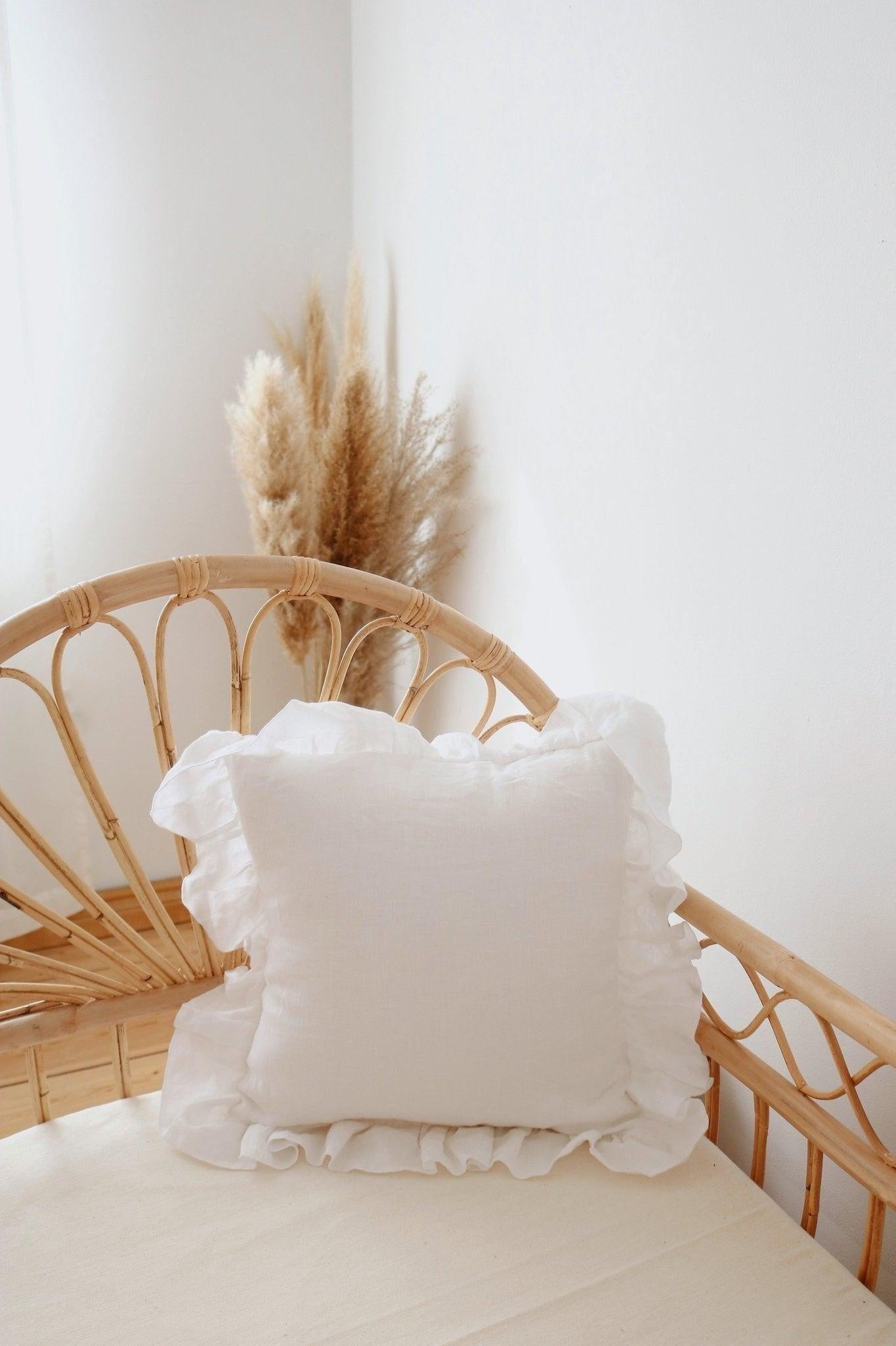 “White Frill” Linen Pillow Cover with Frill