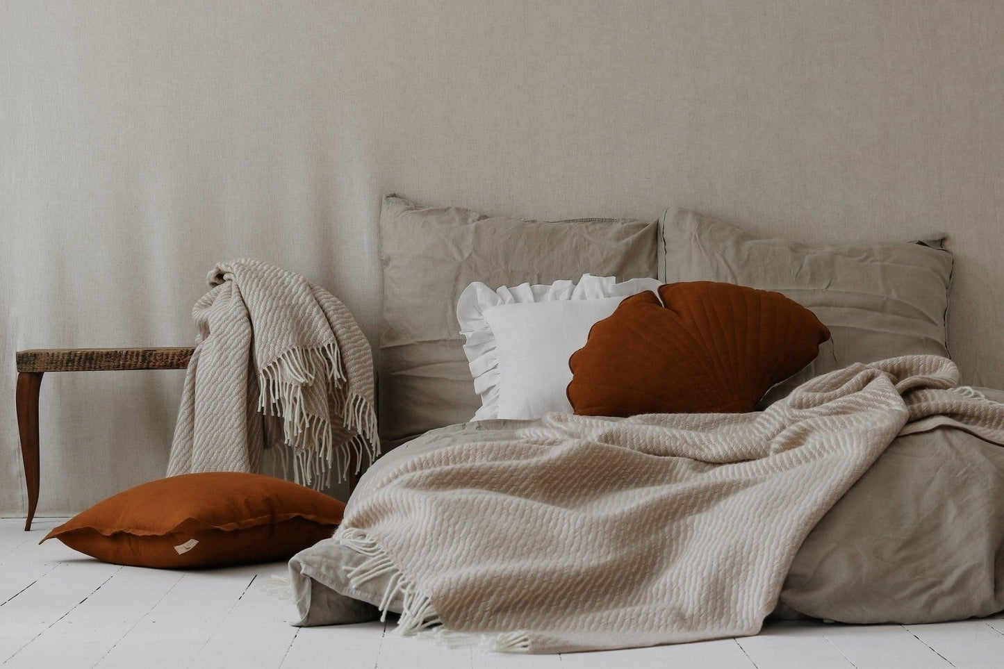 “White Frill” Linen Pillow Cover with Frill